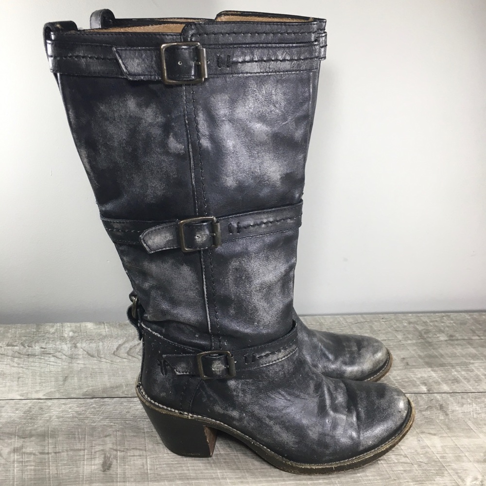 Frye 77851 Carmen 3 Strap Women's Gray Distressed Buckle Leather Boots Size 7.5